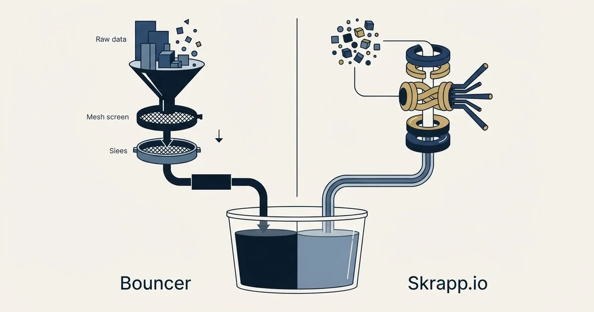 Editorial illustration for Bouncer vs Skrapp.io