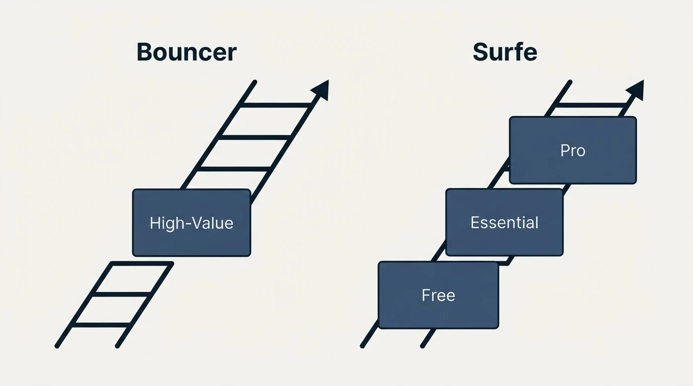 Pricing ladder: Pricing Comparison (Bouncer, Surfe, High-Value, Free)