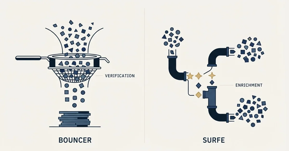 Editorial illustration for Bouncer vs Surfe