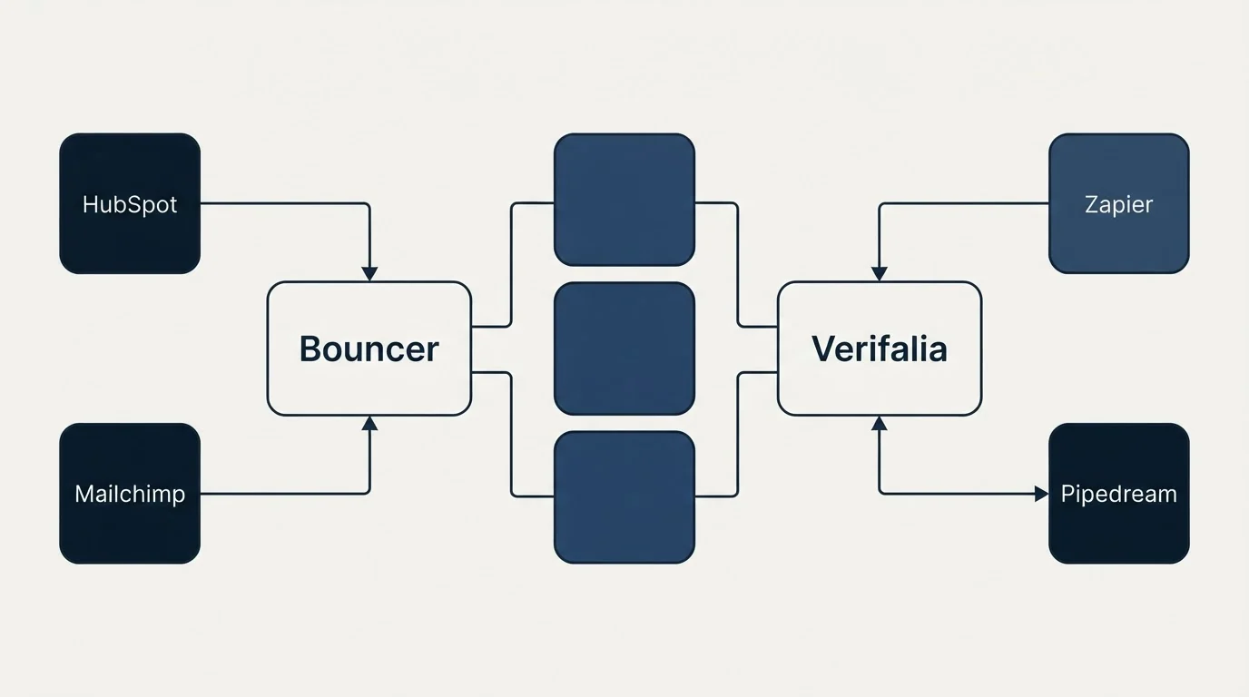 Integration flow: Integration Ecosystem (Bouncer, Verifalia, HubSpot, Zapier)
