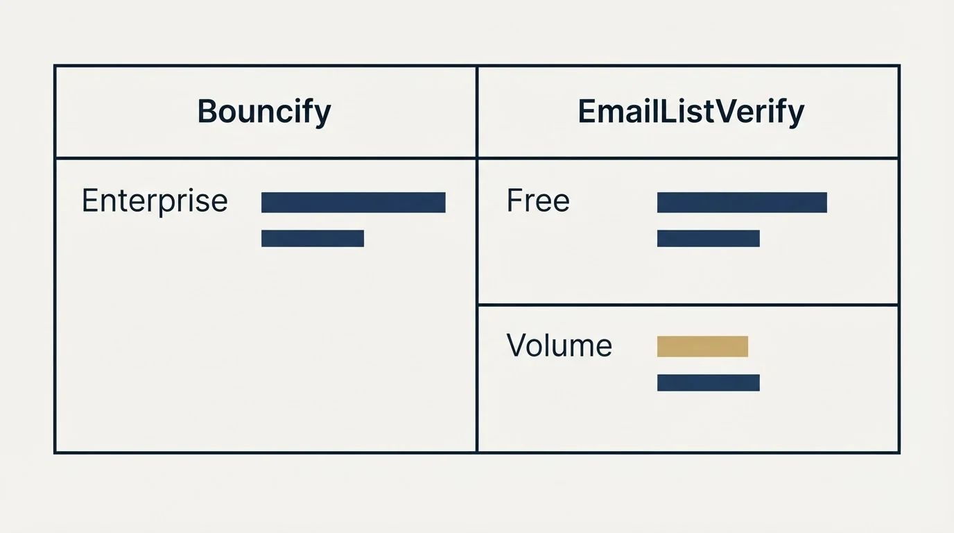 Pricing table: Pricing Comparison (Bouncify, EmailListVerify, Enterprise, Free)