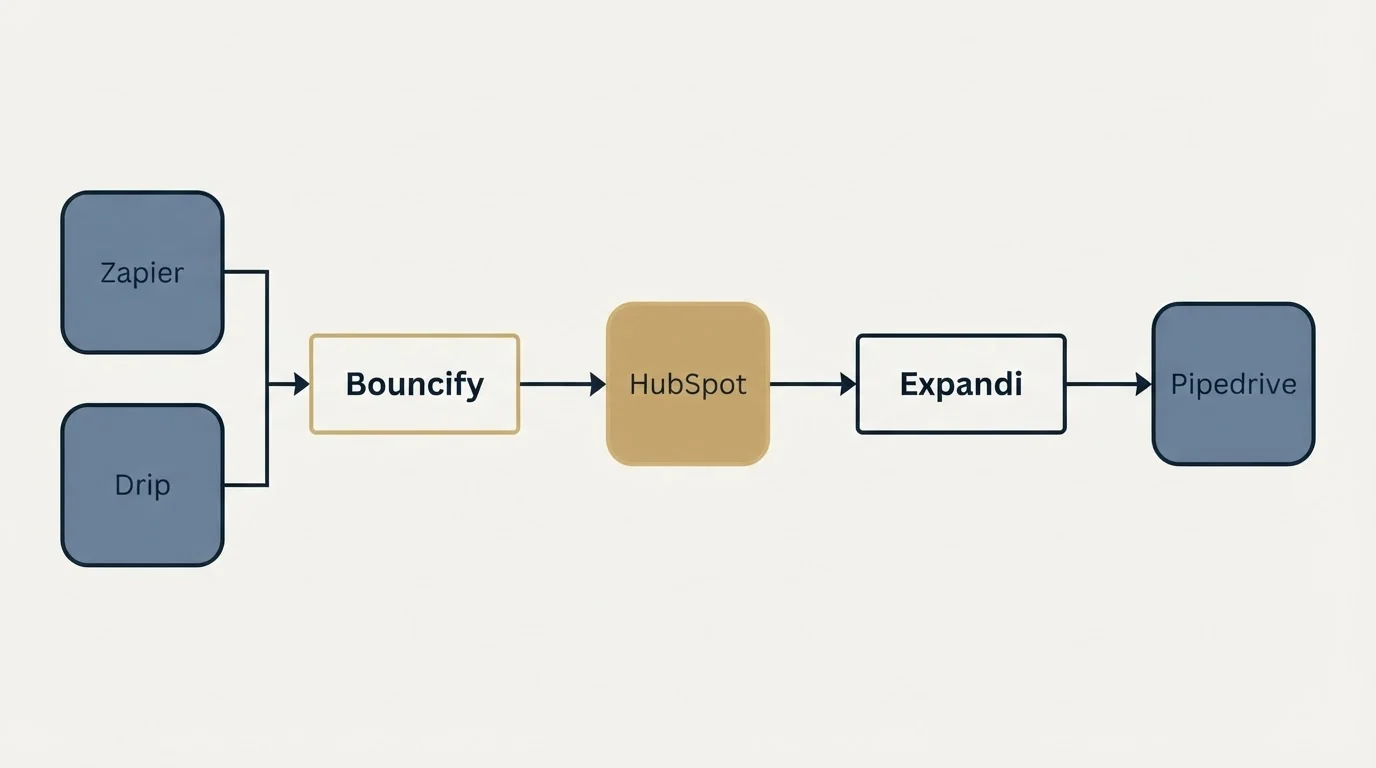 Integration flow: Integration Ecosystem (Bouncify, Expandi, HubSpot, Zapier)