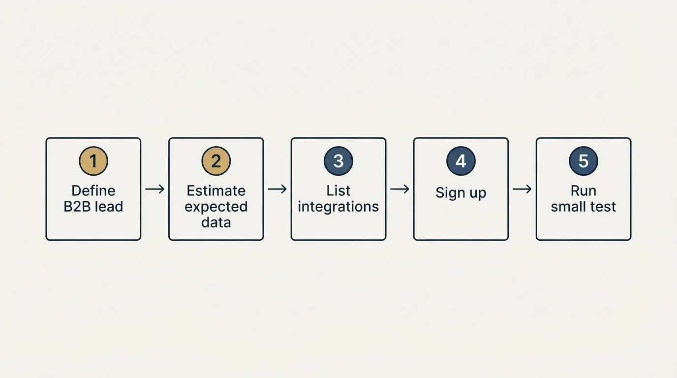 Step sequence: Getting Started Checklist (Define B2B lead, Estimate expected data, List integrations, Sign up)