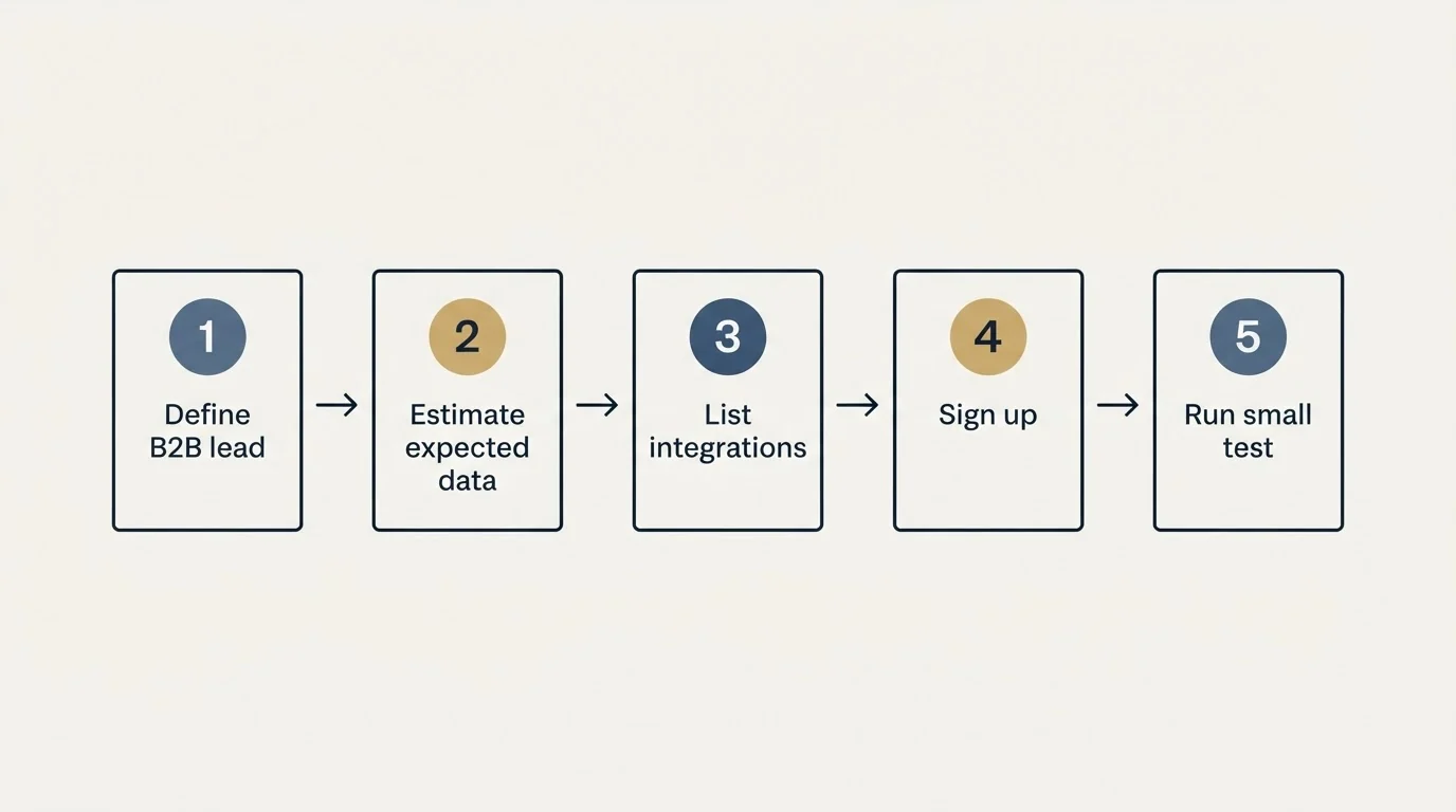 Step sequence: Getting Started Checklist (Define B2B lead, Estimate expected data, List integrations, Sign up)