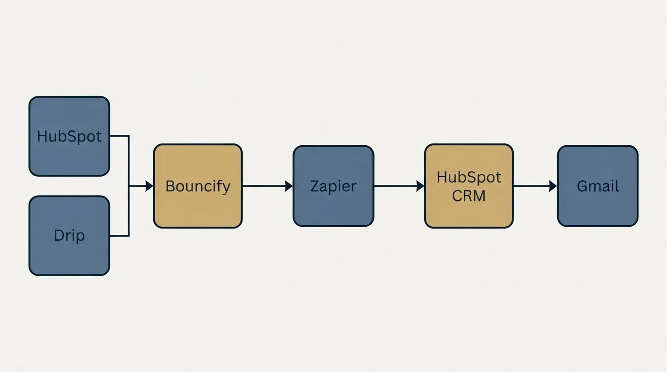 Integration schematic: Integration Ecosystem (Bouncify, HubSpot CRM, Zapier, HubSpot)