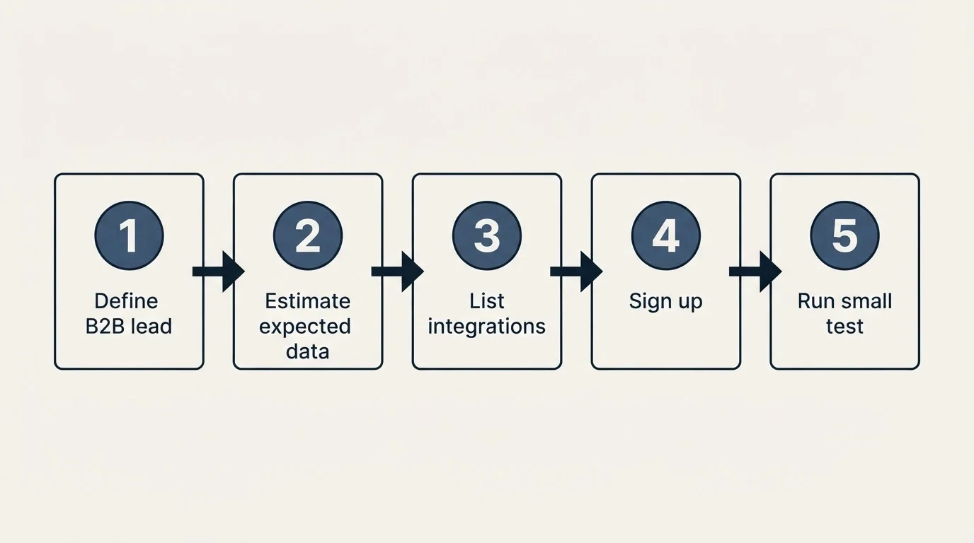 Step sequence: Getting Started Checklist (Define B2B lead, Estimate expected data, List integrations, Sign up)