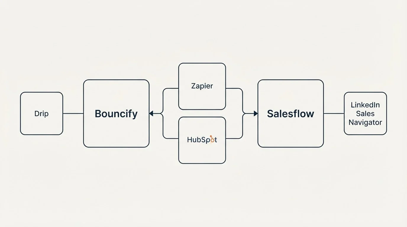 Integration schematic: Integration Ecosystem (Bouncify, Salesflow, Zapier, HubSpot)