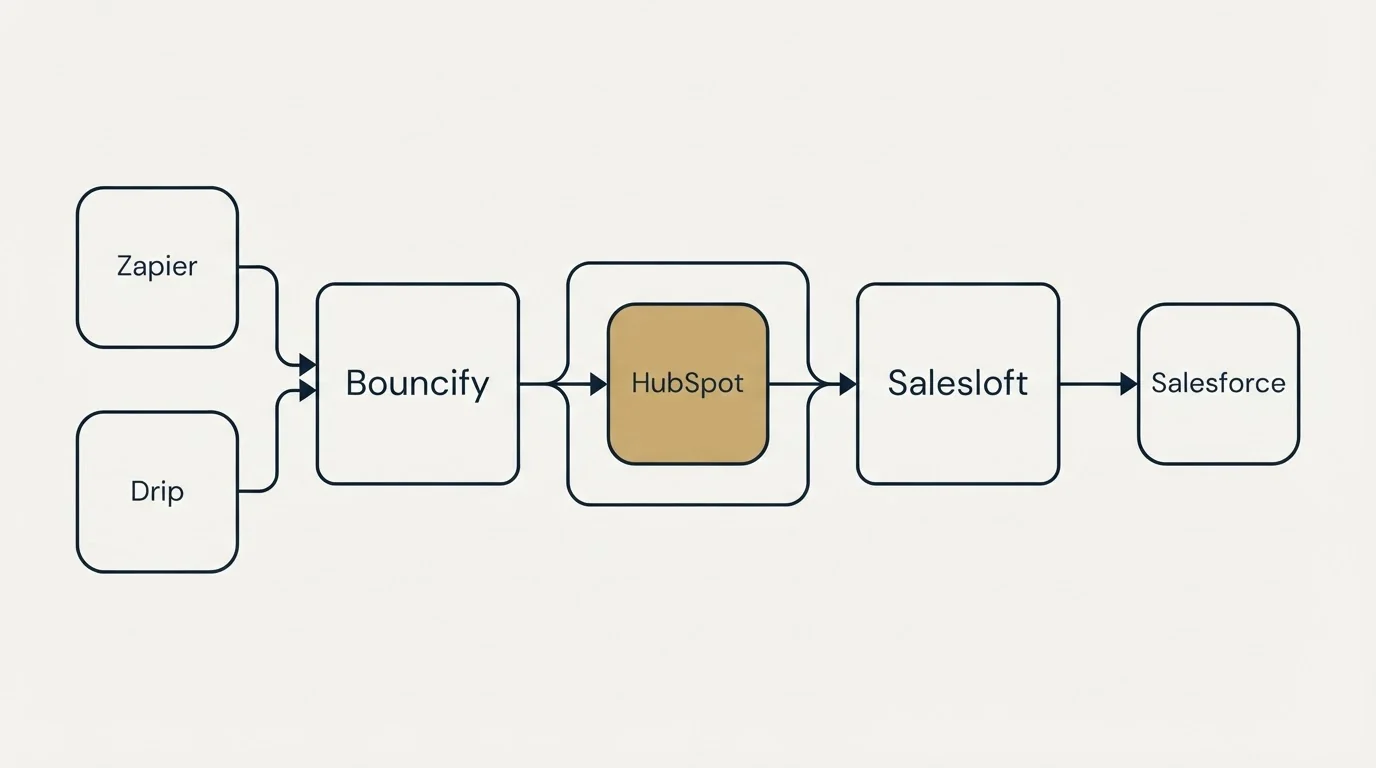 Integration schematic: Integration Ecosystem (Bouncify, Salesloft, HubSpot, Zapier)