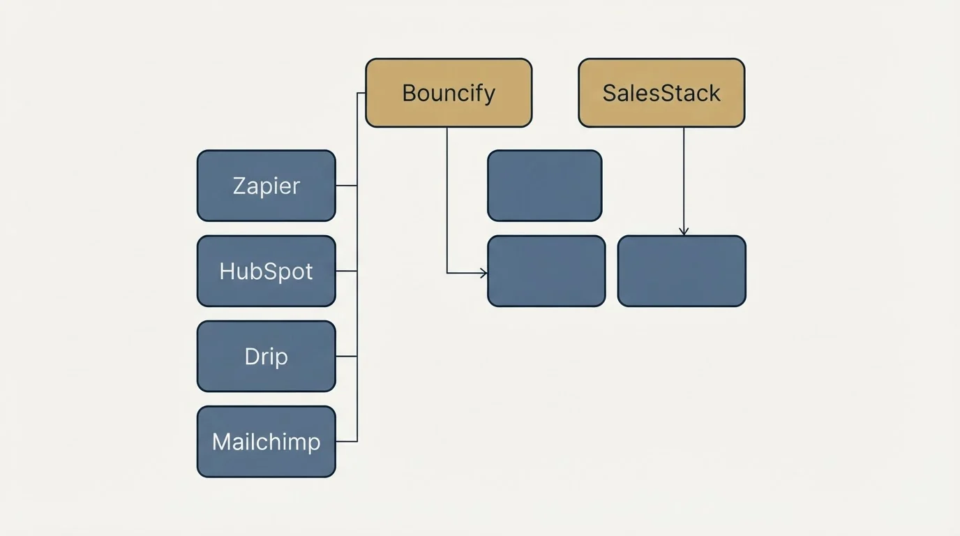 Integration grid: Integration Ecosystem (Bouncify, SalesStack, Zapier, HubSpot)