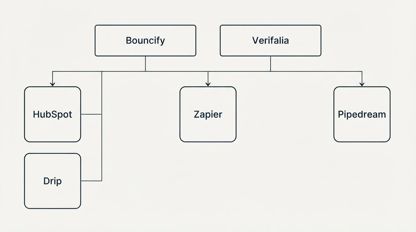 Integration grid: Integration Ecosystem (Bouncify, Verifalia, Zapier, HubSpot)