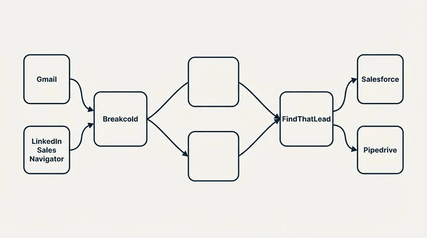 Integration schematic: Integration Ecosystem (Breakcold, FindThatLead, Gmail, Salesforce)