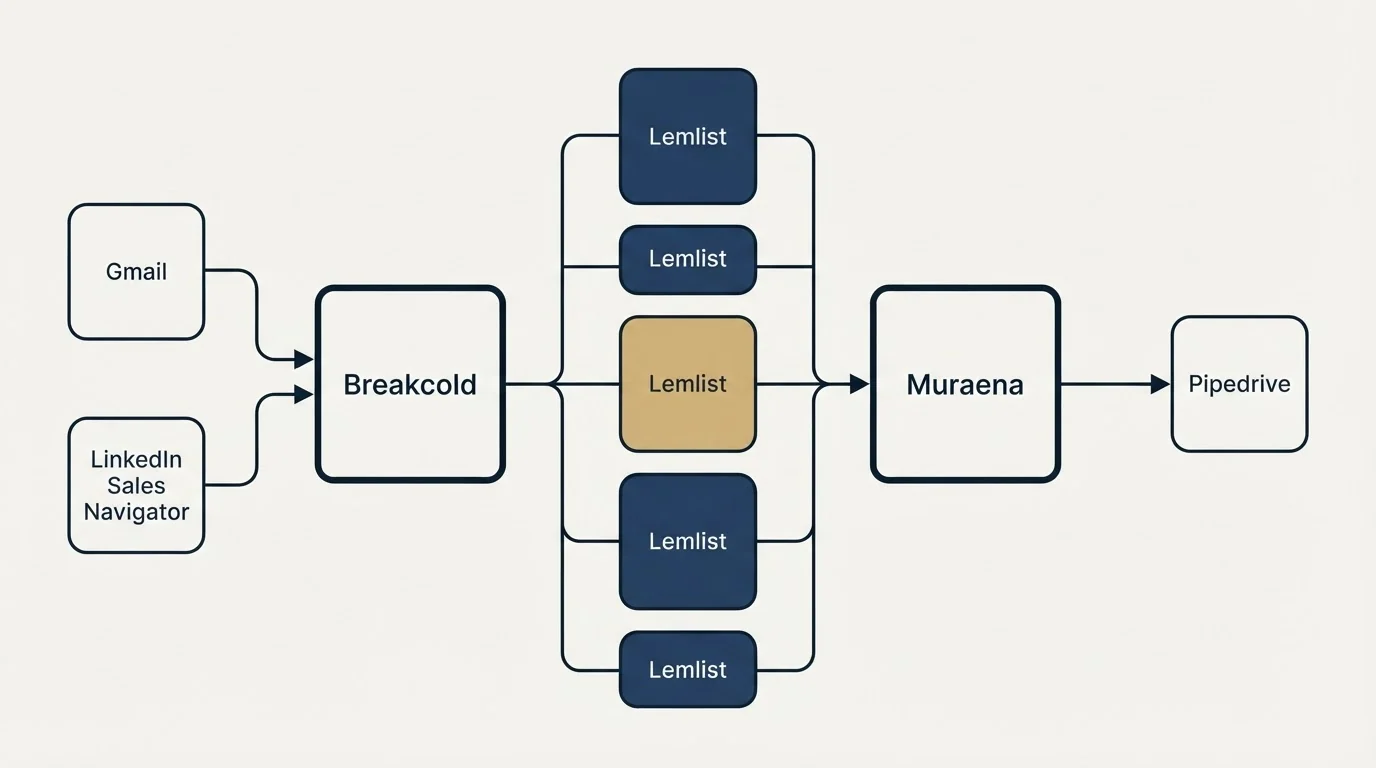 Integration flow: Integration Ecosystem (Breakcold, Muraena, Lemlist, Gmail)