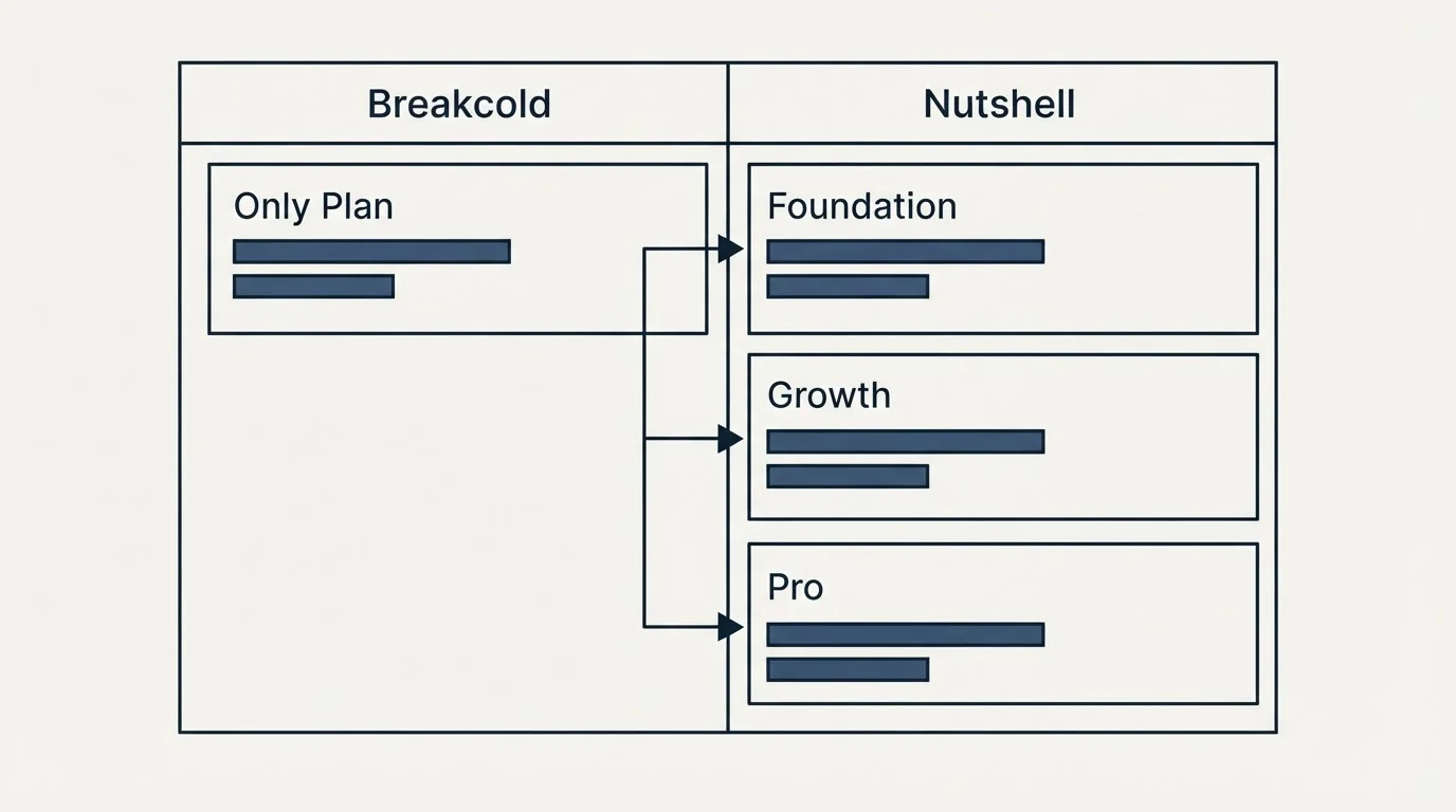 Pricing table: Pricing Comparison (Breakcold, Nutshell, Only Plan, Foundation)