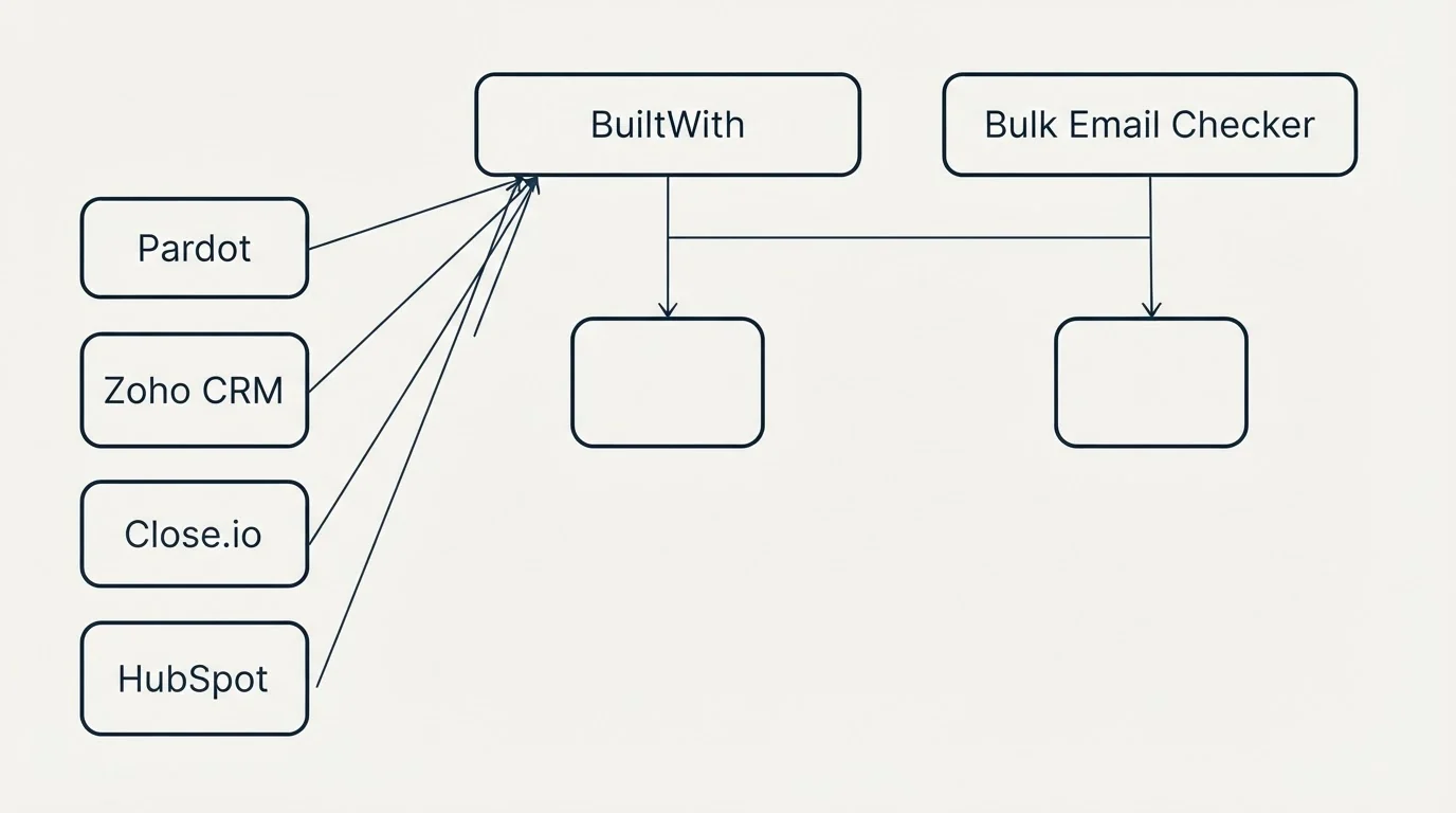 Integration grid: Integration Ecosystem (BuiltWith, Bulk Email Checker, Pardot, Zoho CRM)