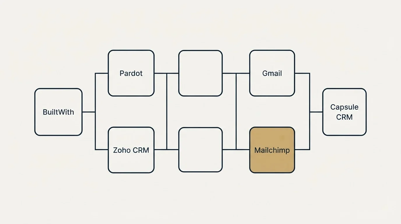 Integration flow: Integration Ecosystem (BuiltWith, Capsule CRM, Pardot, Gmail)