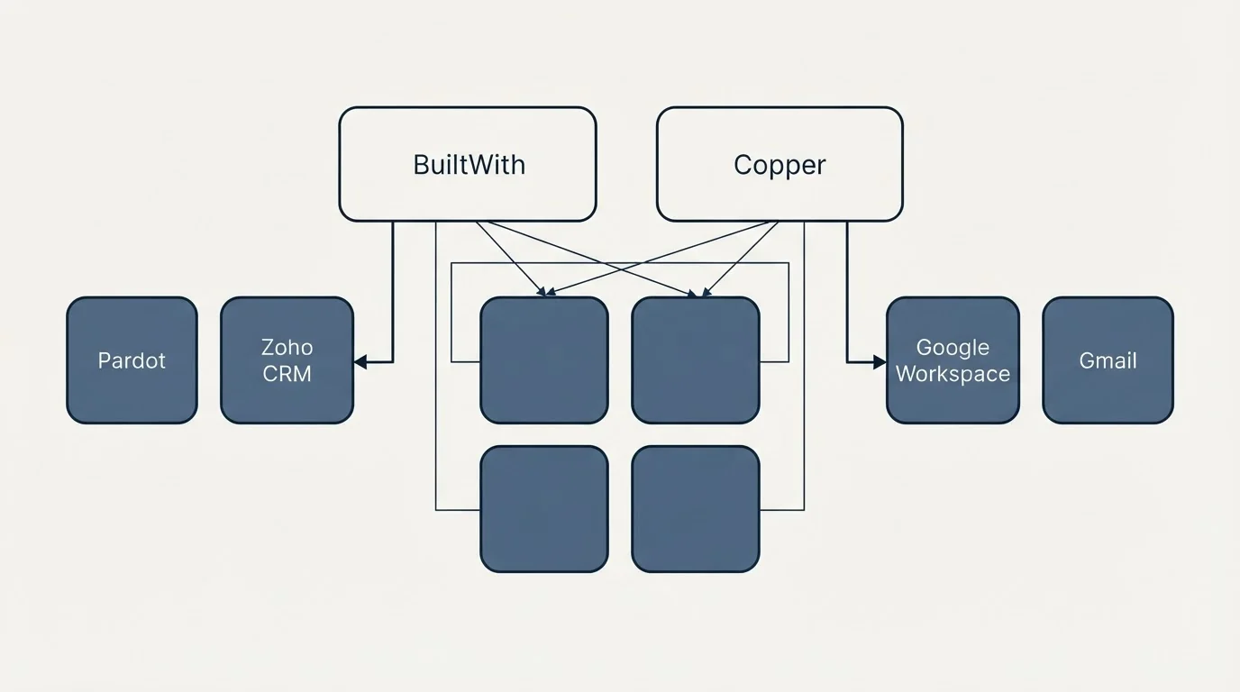 Integration grid: Integration Ecosystem (BuiltWith, Copper, Pardot, Google Workspace)