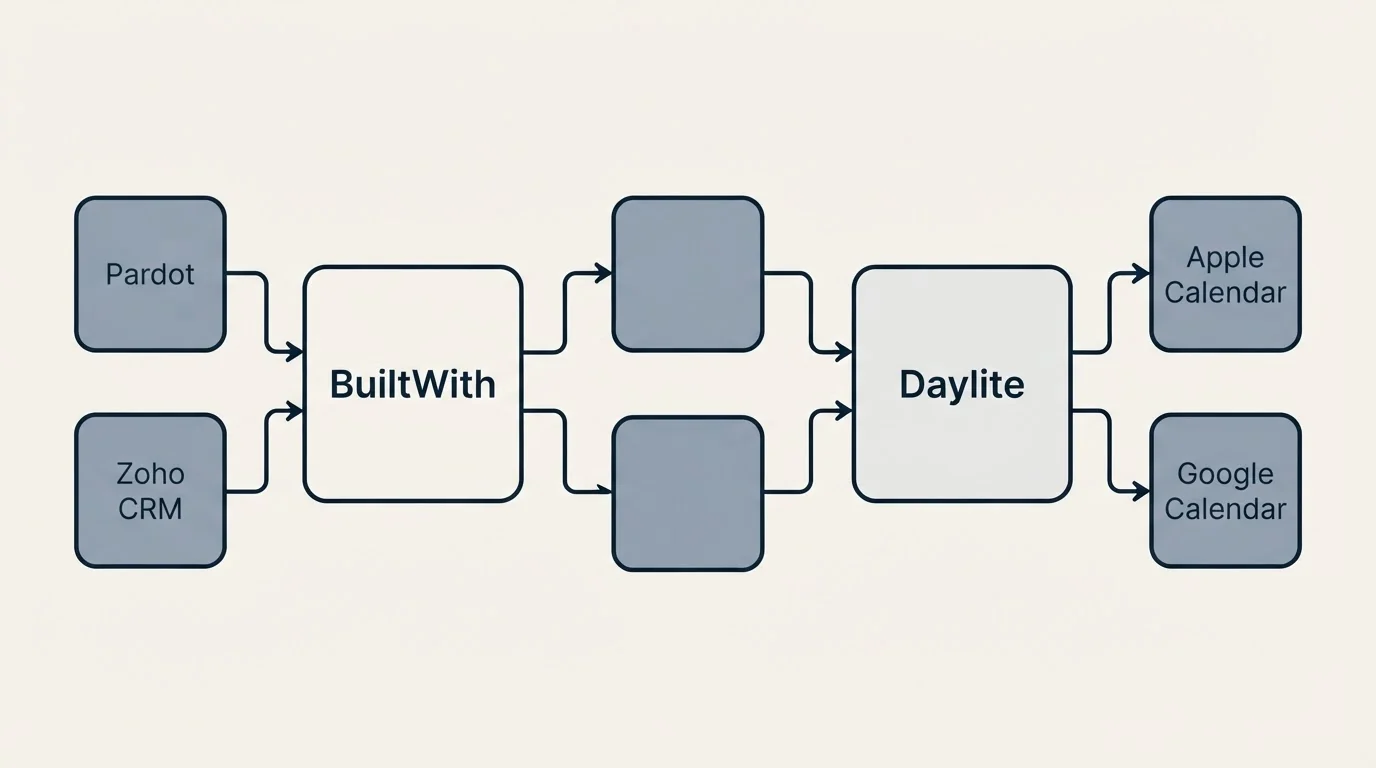 Integration schematic: Integration Ecosystem (BuiltWith, Daylite, Pardot, Apple Calendar)