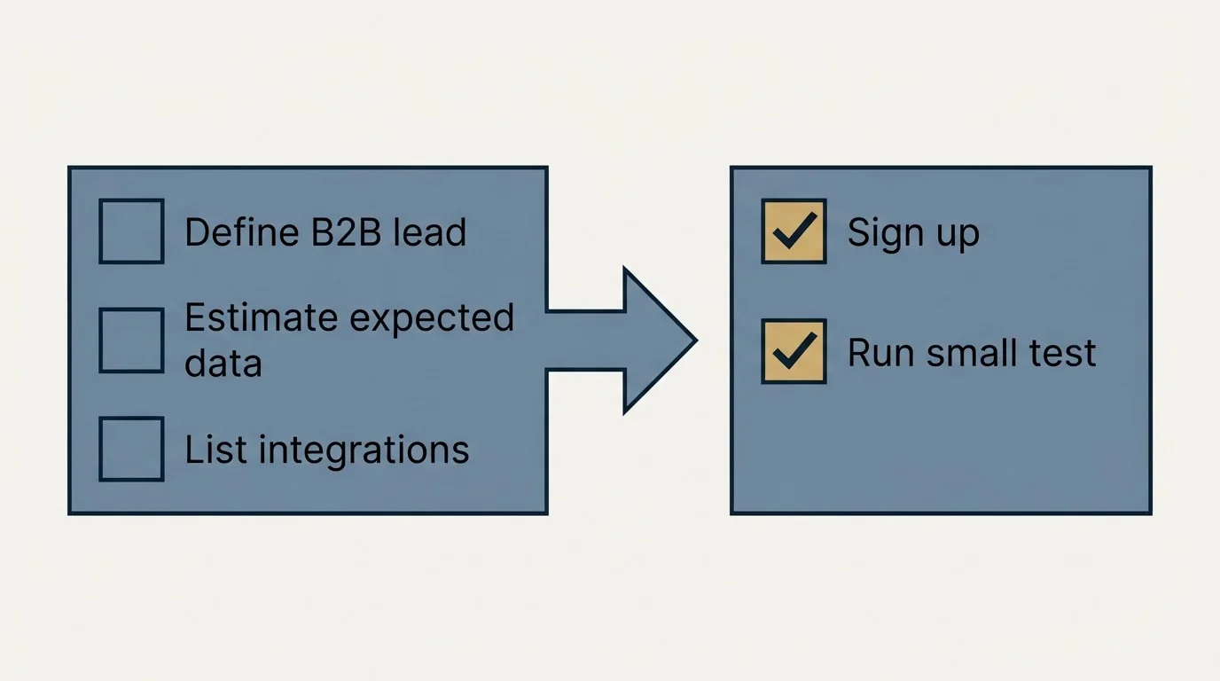 Before-and-after steps: Getting Started Checklist (Define B2B lead, Estimate expected data, List integrations, Sign up)