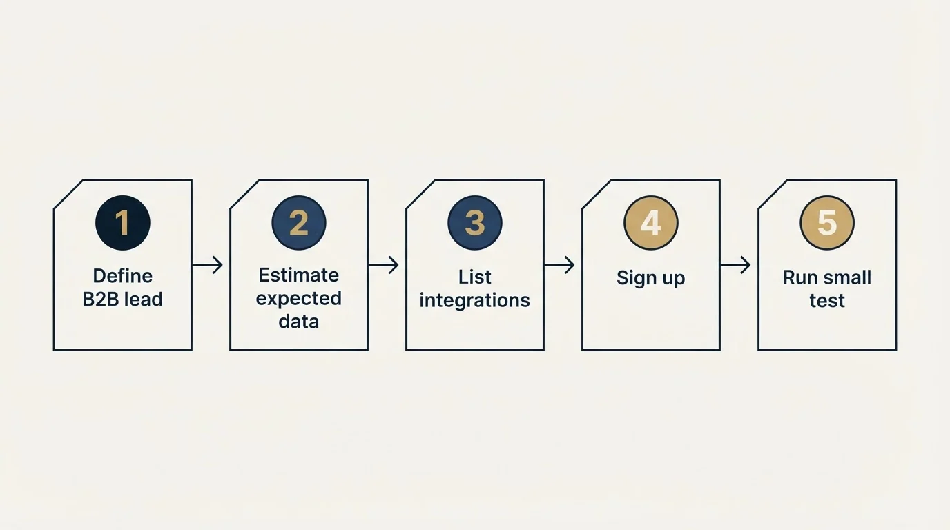 Step sequence: Getting Started Checklist (Define B2B lead, Estimate expected data, List integrations, Sign up)