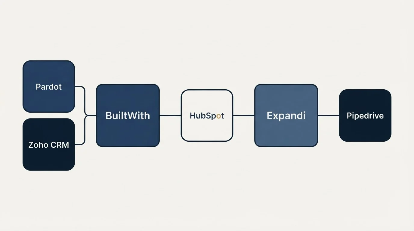 Integration schematic: Integration Ecosystem (BuiltWith, Expandi, HubSpot, Pardot)