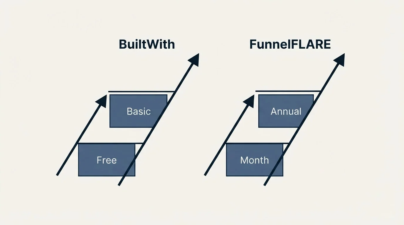 Pricing ladder: Pricing Comparison (BuiltWith, FunnelFLARE, Free, Month)