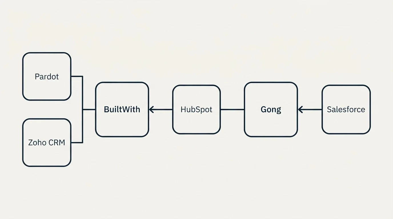 Integration flow: Integration Ecosystem (BuiltWith, Gong, HubSpot, Pardot)