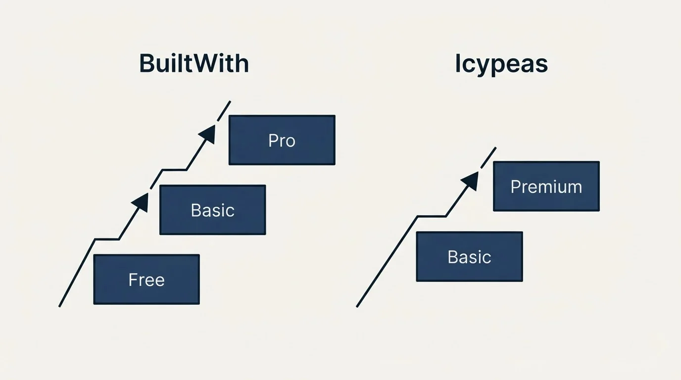 Pricing ladder: Pricing Comparison (BuiltWith, Icypeas, Free, Basic)