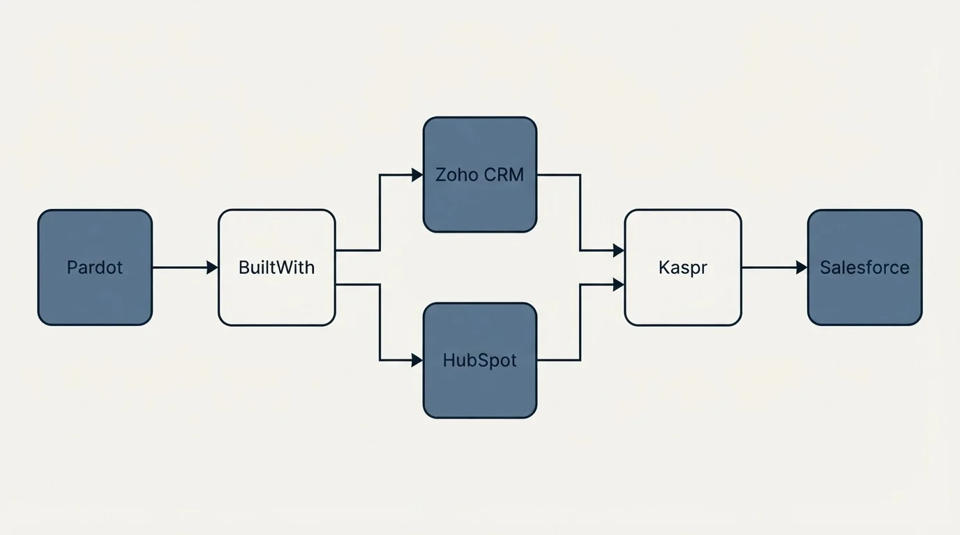 Integration flow: Integration Ecosystem (BuiltWith, Kaspr, Zoho CRM, HubSpot)
