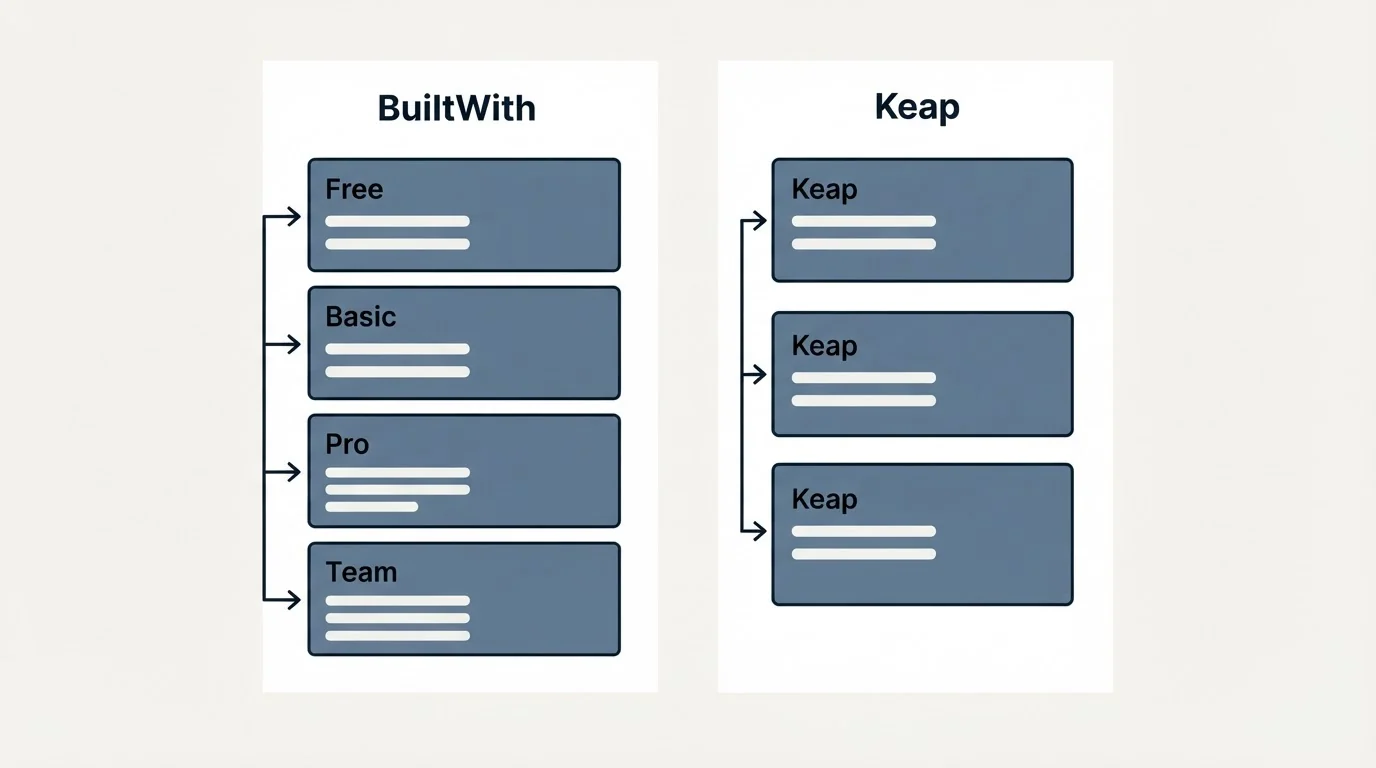 Pricing panels: Pricing Comparison (BuiltWith, Keap, Free, Basic)