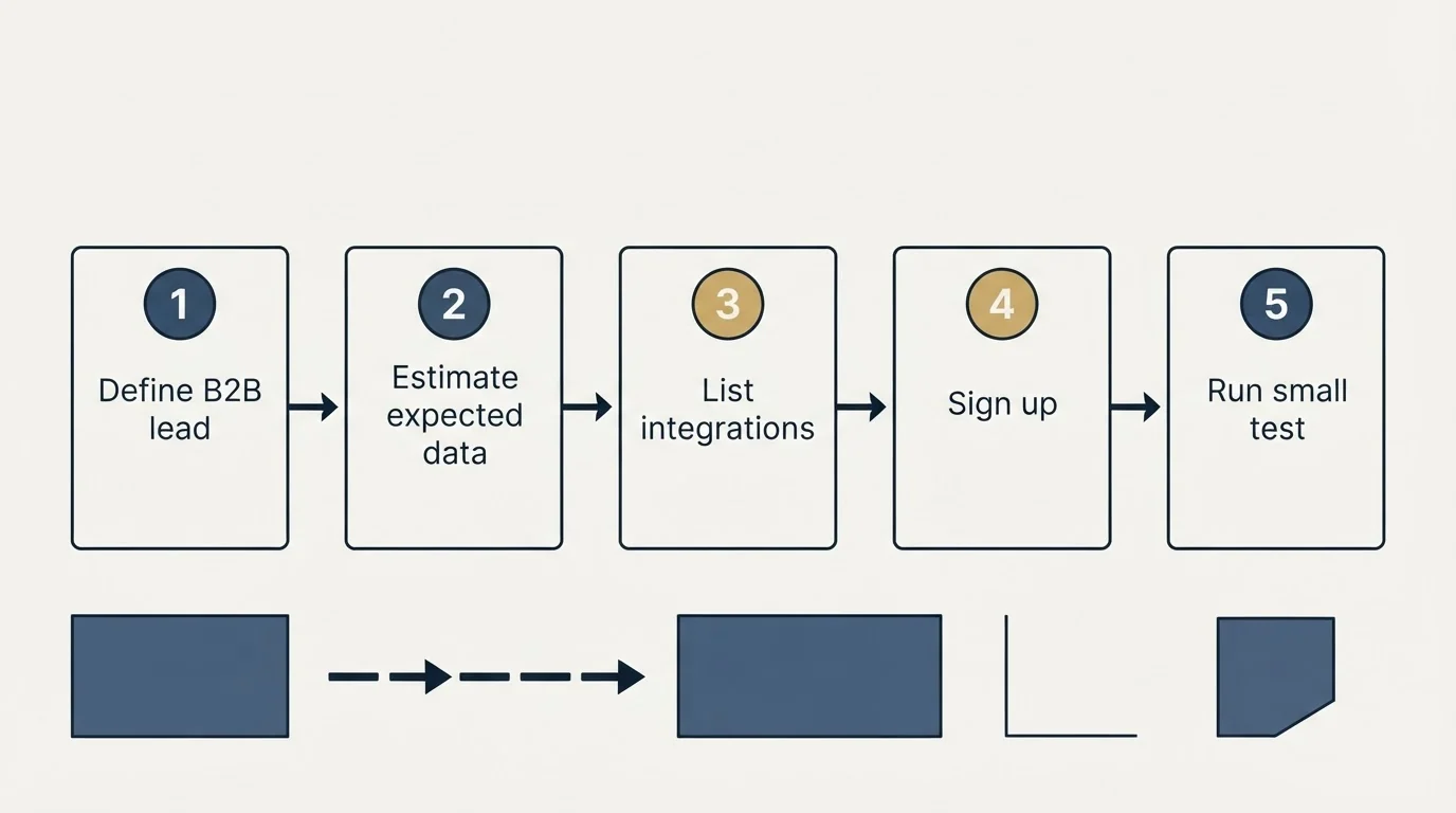 Step sequence: Getting Started Checklist (Define B2B lead, Estimate expected data, List integrations, Sign up)