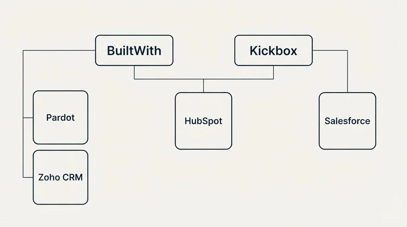 Integration grid: Integration Ecosystem (BuiltWith, Kickbox, HubSpot, Pardot)