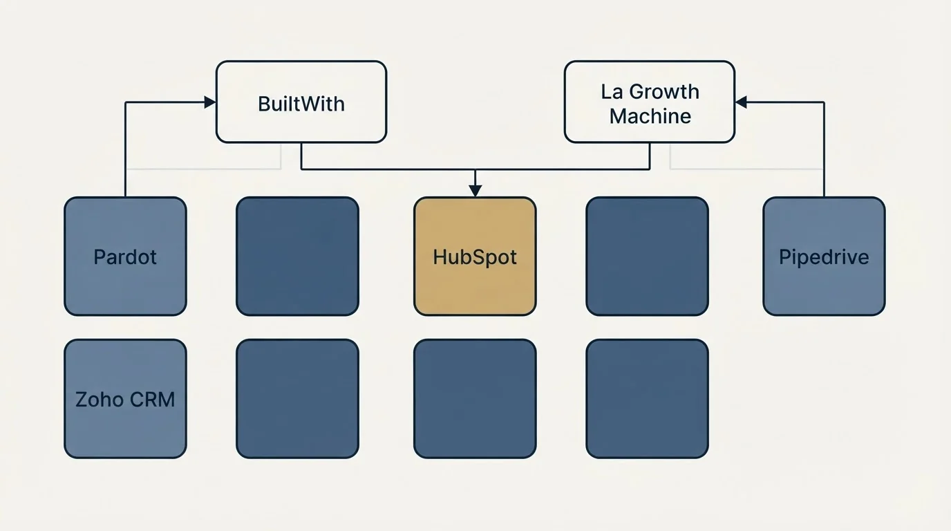 Integration grid: Integration Ecosystem (BuiltWith, La Growth Machine, HubSpot, Pardot)