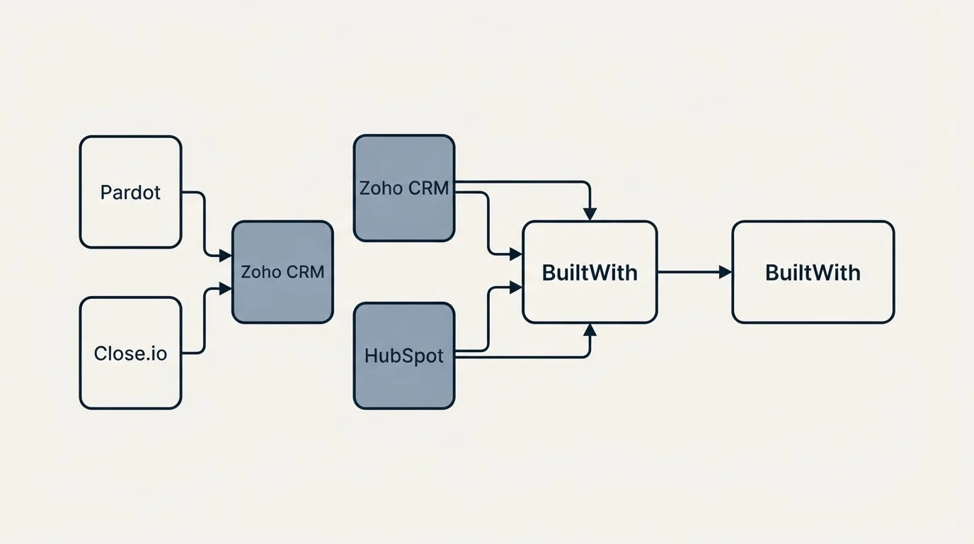 Integration schematic: Integration Ecosystem (BuiltWith, Zoho CRM, HubSpot, Pardot)