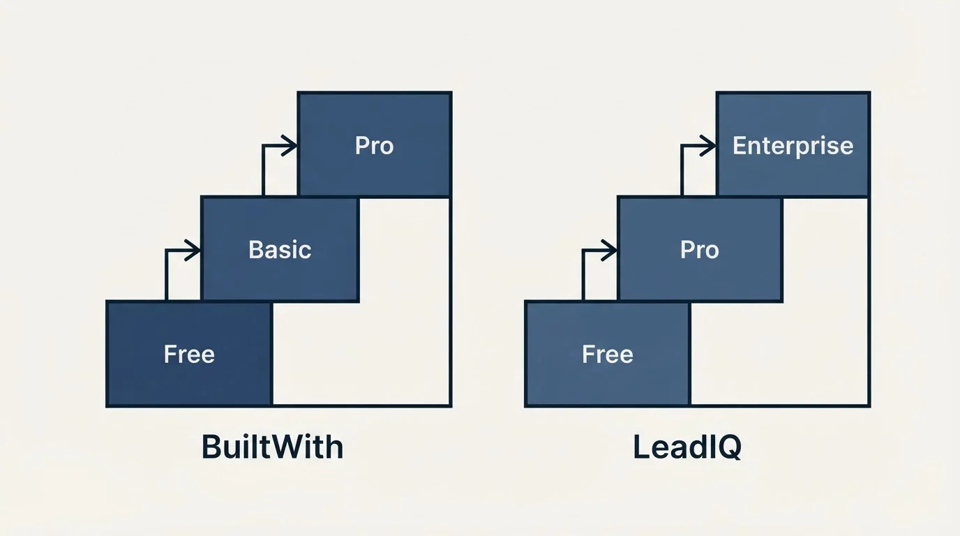 Pricing ladder: Pricing Comparison (BuiltWith, LeadIQ, Free, Basic)