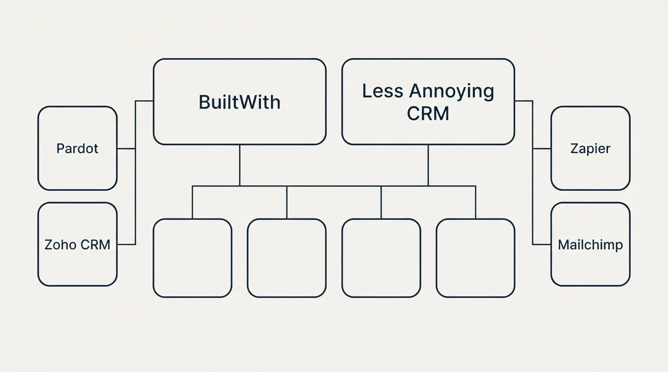 Integration grid: Integration Ecosystem (BuiltWith, Less Annoying CRM, Pardot, Zapier)
