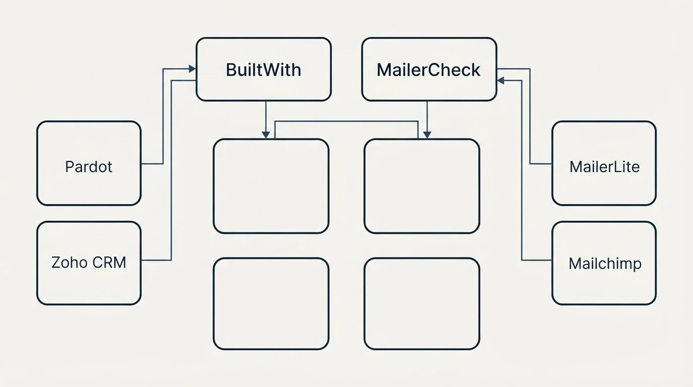 Integration grid: Integration Ecosystem (BuiltWith, MailerCheck, Pardot, MailerLite)