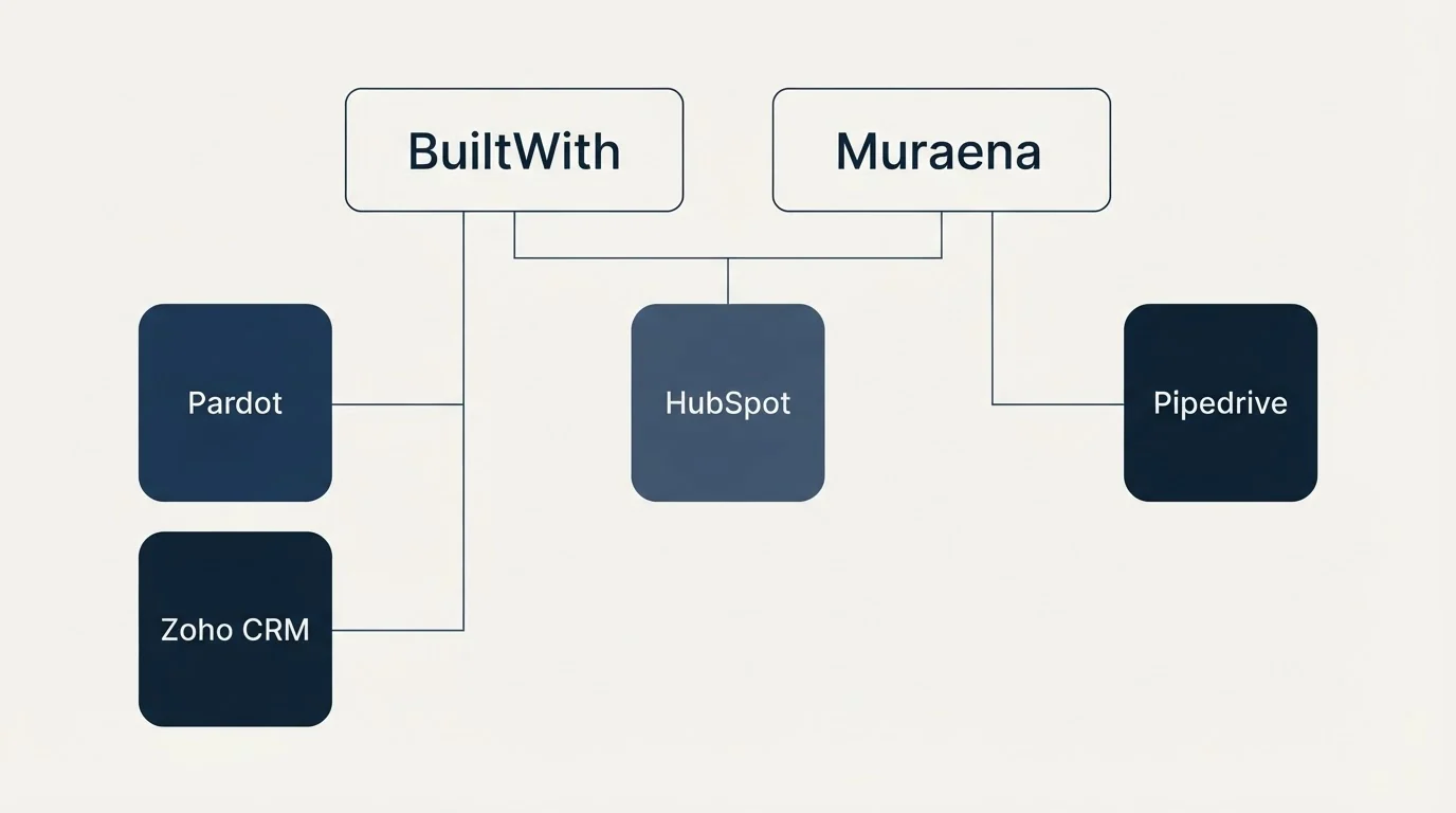 Integration grid: Integration Ecosystem (BuiltWith, Muraena, HubSpot, Pardot)