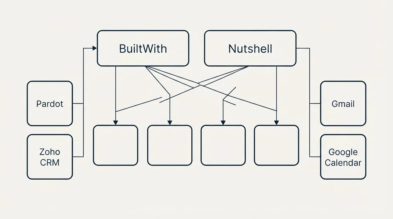 Integration grid: Integration Ecosystem (BuiltWith, Nutshell, Pardot, Gmail)