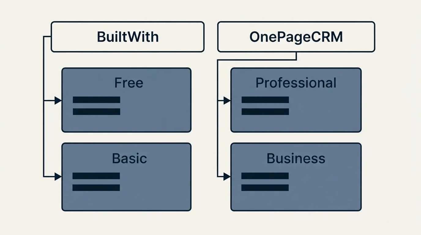 Pricing table: Pricing Comparison (BuiltWith, OnePageCRM, Free, Professional)