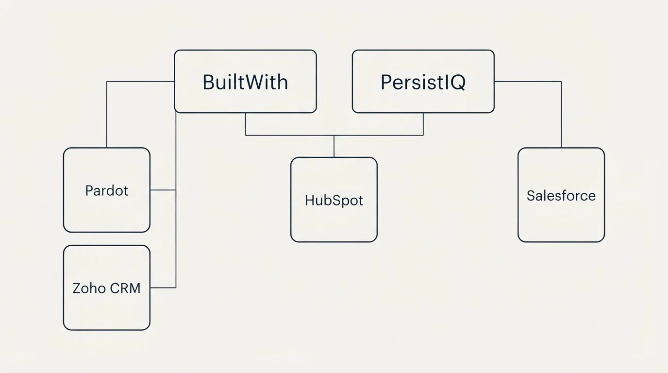 Integration grid: Integration Ecosystem (BuiltWith, PersistIQ, HubSpot, Pardot)