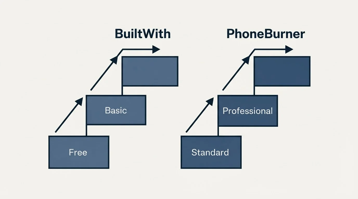 Pricing ladder: Pricing Comparison (BuiltWith, PhoneBurner, Free, Standard)