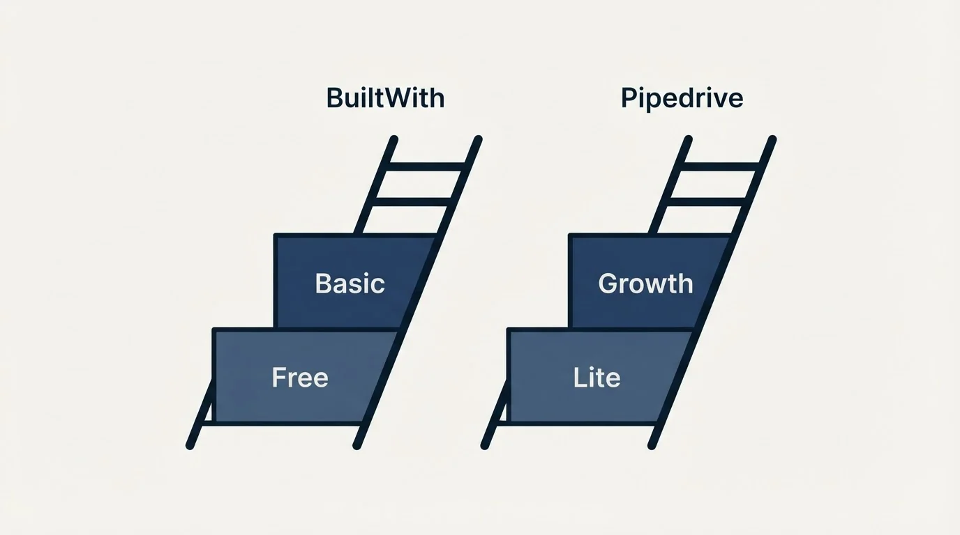Pricing ladder: Pricing Comparison (BuiltWith, Pipedrive, Free, Lite)