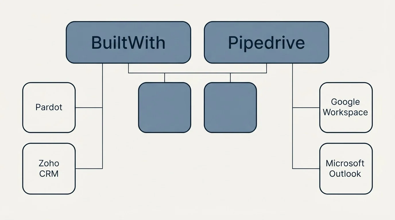 Integration grid: Integration Ecosystem (BuiltWith, Pipedrive, Pardot, Google Workspace)