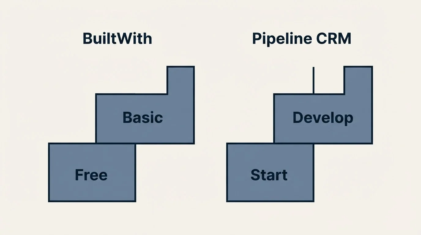 Pricing ladder: Pricing Comparison (BuiltWith, Pipeline CRM, Free, Start)
