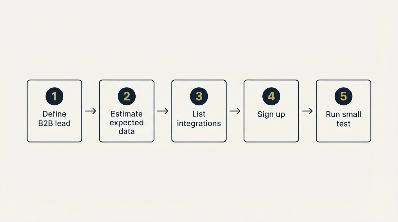 Step sequence: Getting Started Checklist (Define B2B lead, Estimate expected data, List integrations, Sign up)