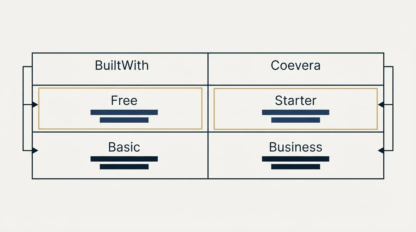 Pricing table: Pricing Comparison (BuiltWith, Coevera, Free, Starter)