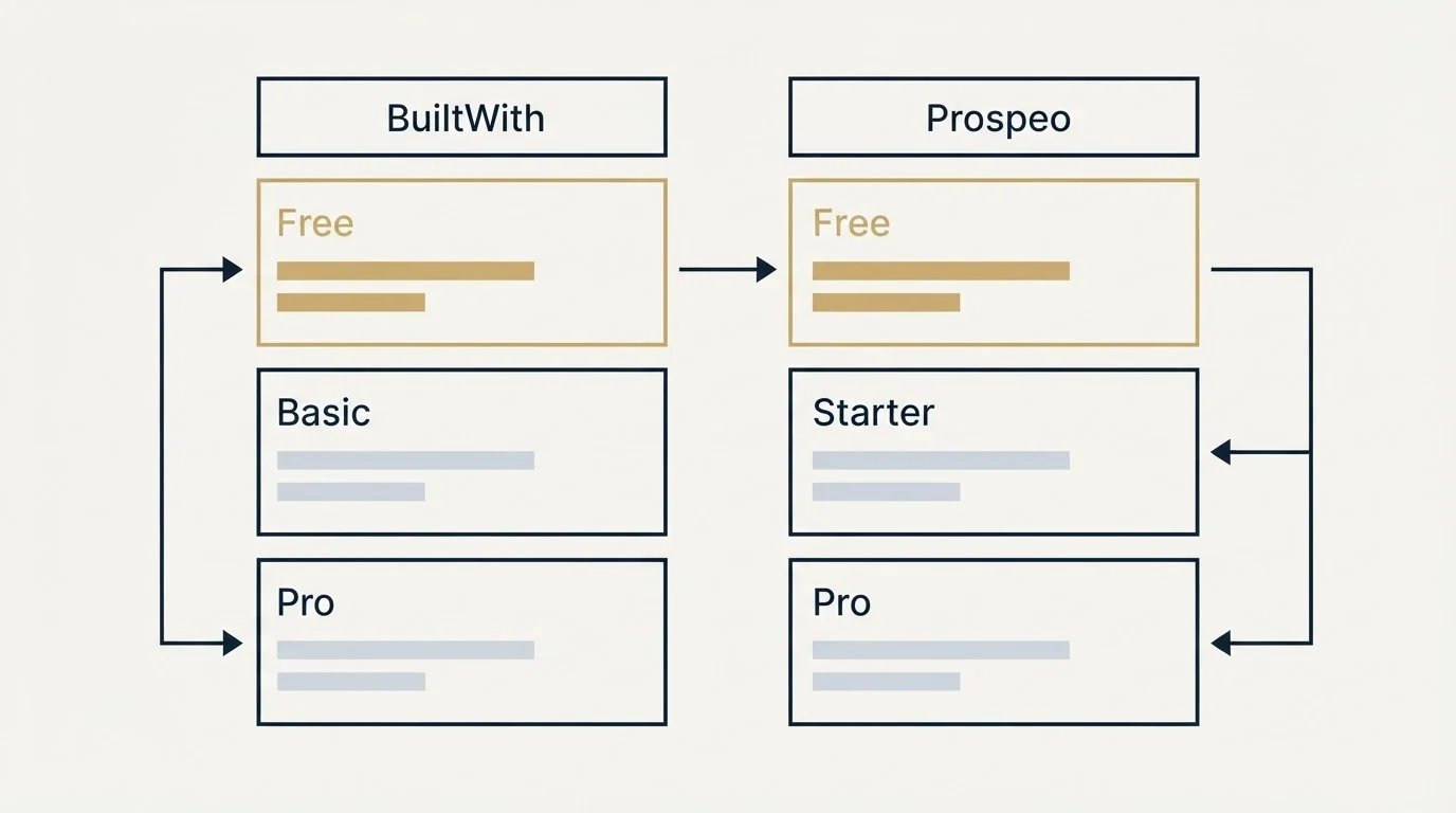 Pricing table: Pricing Comparison (BuiltWith, Prospeo, Free, Basic)