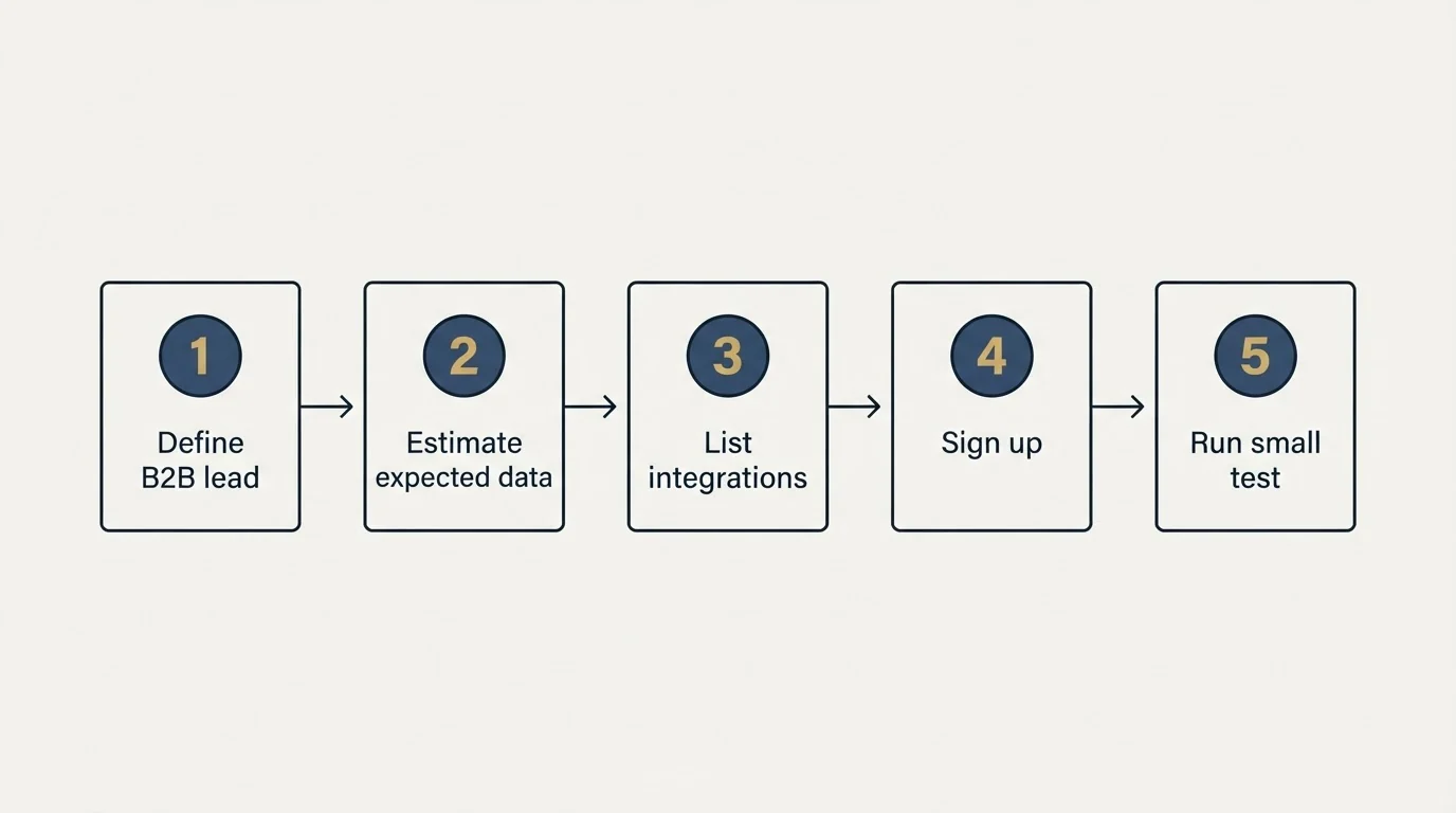 Step sequence: Getting Started Checklist (Define B2B lead, Estimate expected data, List integrations, Sign up)