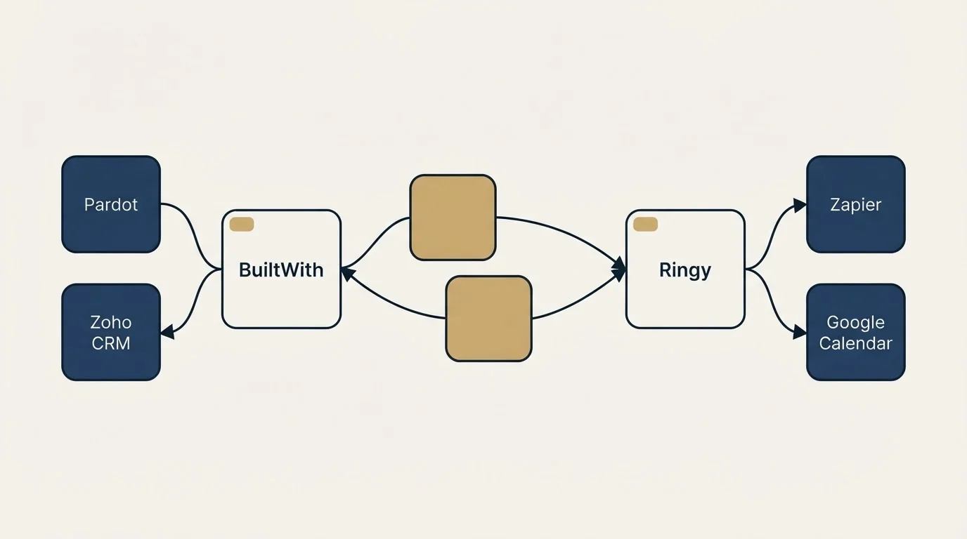 Integration schematic: Integration Ecosystem (BuiltWith, Ringy, Pardot, Zapier)