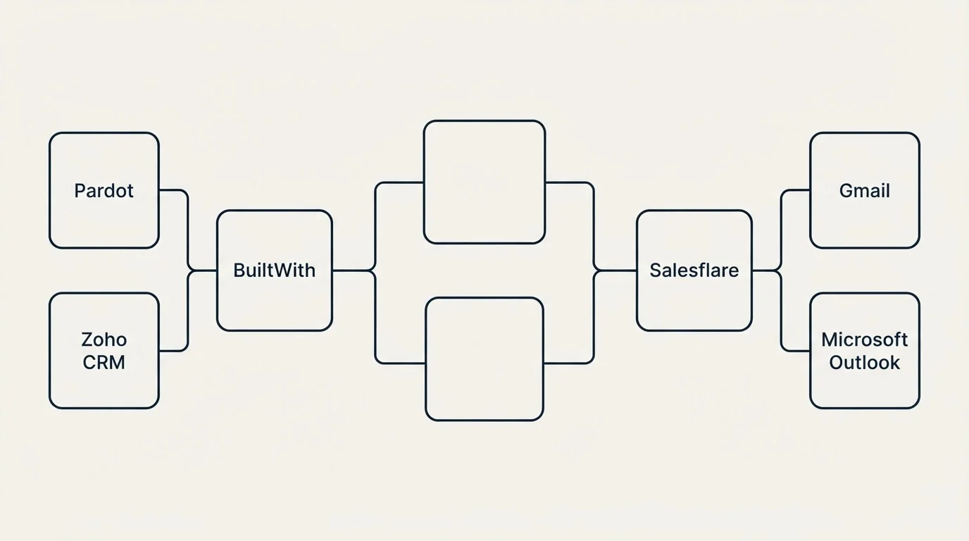 Integration flow: Integration Ecosystem (BuiltWith, Salesflare, Pardot, Gmail)